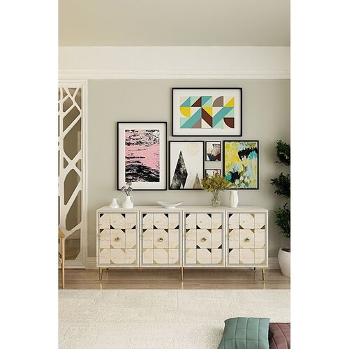 Hanah home komoda Moka 180, 180 cm, bela / travertin / zlatna Cene