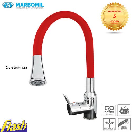 Marbomil jednoručna slavina za sudoperu (3 cevi) - flex - savitljiva (crvena) (4933) Cene