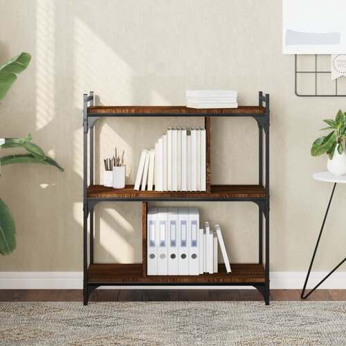 VidaXL Knjižna omara 3-nadstropna rjavi hrast 76x32x88 cm inž. les Slike