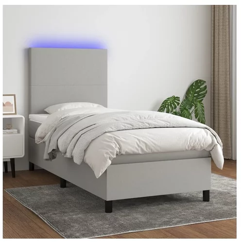  Box spring postelja z vzmetnico LED sv. siva 100x200 cm blago