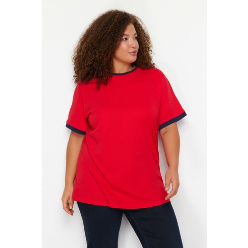 Trendyol Curve Red Color Block Detailed Boyfriend Knitted T-shirt Cene