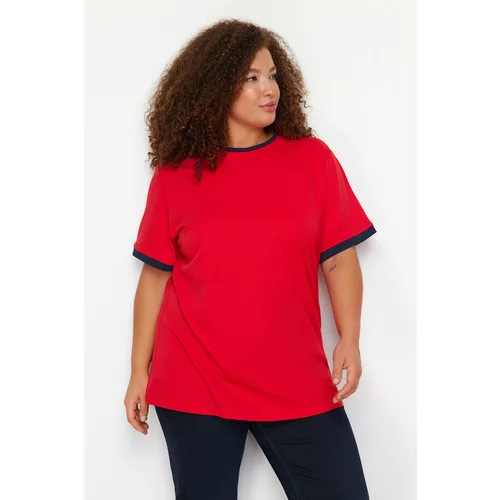 Trendyol Curve Red Color Block Detailed Boyfriend Knitted T-shirt