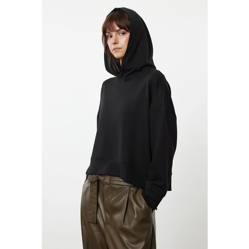 Trendyol Black Hooded Stitching Detailed Regular/Normal Cut Soft Touch Knitted Sweatshirt