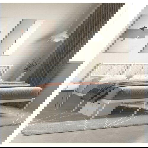 VidaXL Kovinski posteljni okvir z vzglavjem bel 150x200 cm Slike