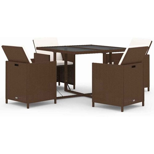  5-dijelni vrtni blagovaonski set s jastucima poliratan smeđi Smeđa 109 cm table length Slike