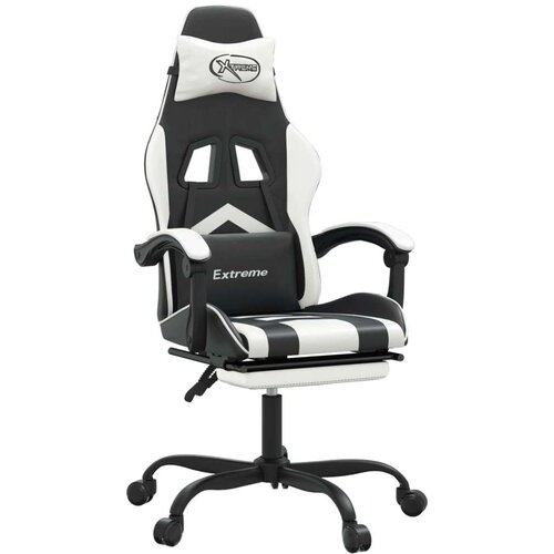  Gaming stol z oporo za noge črno in belo umetno usnje, (21378587) Slike