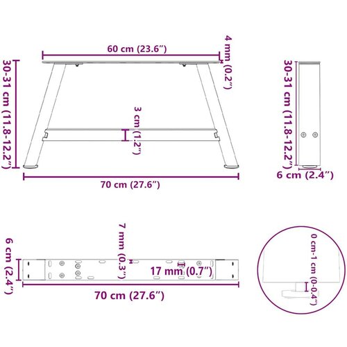 Noge za klub stolić A-oblika 2 kom 70 x (30-31) cm čelik - Prirodna 70 x (30-31) cm 1 Slike