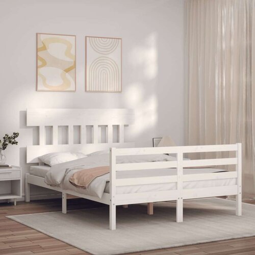  Za krevet s uzglavljem bijeli 140x200 cm od masivnog drva Slike
