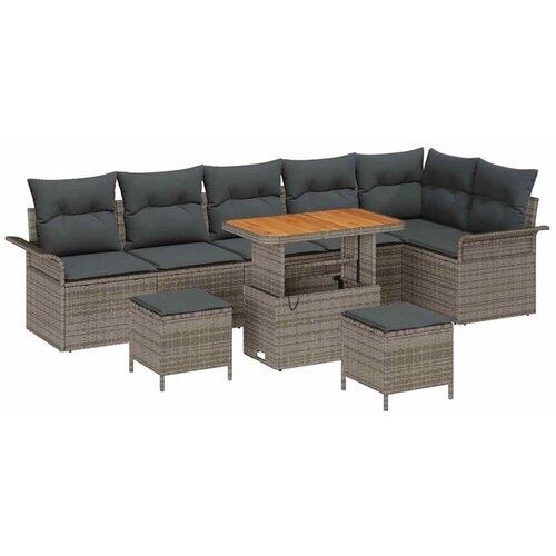  Set vrtnih sofa s jastucima 9 komada sivo poli ratan 2-sjedalna vrtna sofa s skladištem i jastucima sivo poli ratan 3-dijelni Cene