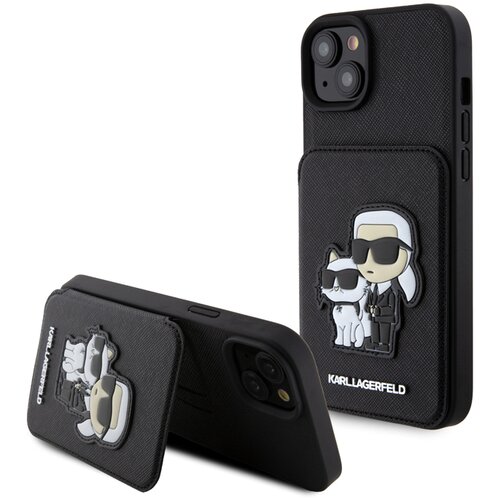 Karl Lagerfeld Ohi&amp;scaron;je za Apple iPhone 15 Plus Saffiano z držalom za kartice, ?rna, (21243652) Slike