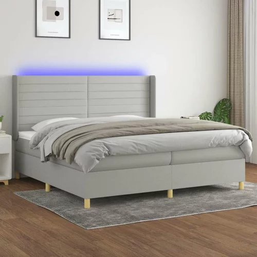  Box spring postelja z vzmetnico LED sv. siva 200x200 cm blago, (20929803)
