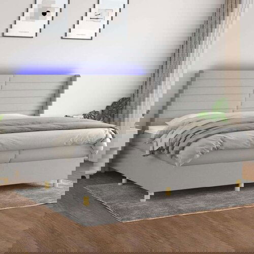  Krevet box spring s madracem LED svjetlosivi 200x200 cm tkanina Slike