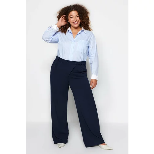 Trendyol Curve Navy Blue Double Buttoned Woven Trousers with Asymmetrical Pops
