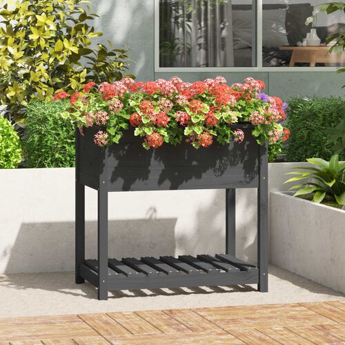 vidaXL Visoka greda s polico siva 82,5x54x81 cm trdna borovina Cene