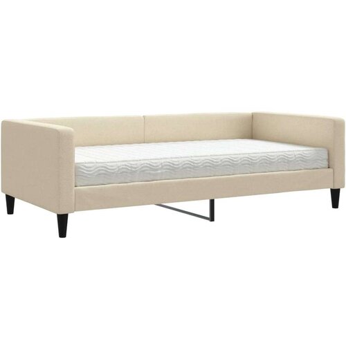  Dnevni krevet s madracem krem 100 x 200 cm od tkanine Slike