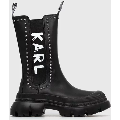 Karl Lagerfeld Usnjeni gležnarji TREKKA MAX KC ženski, črna barva, KL43591