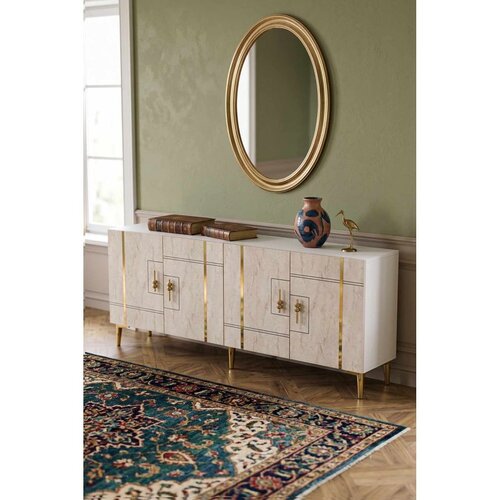 Hanah home komoda Ilay 180, 180 cm, bela / travertin / zlatna Cene