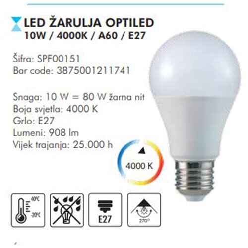 Sparx LED sijalica 10W/4000K A60 E27 Slike