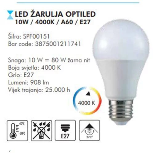 Sparx LED sijalica 10W/4000K A60 E27