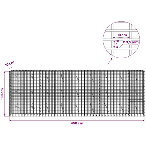  Gabion s žicom debljine 3,5 mm i mrežom 5x10 cm 450x10x150 cm Slike