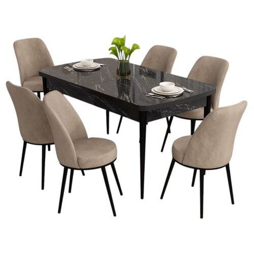 Hanah home Nix produživi trpezarijski sto i 4 stolice, crni mermer/kapućino Slike