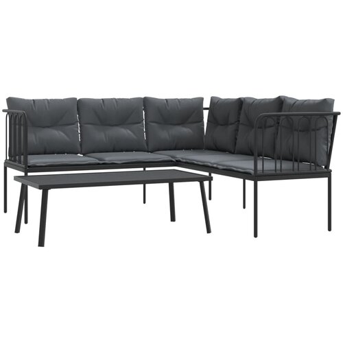 vidaXL Set vrtnih sofa s jastucima crni od čelika i tekstilena Cene