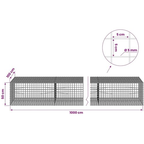  Gabion s žicom debljine 5 mm i mrežom 5x5 cm 1000x100x50 cm - 100 cm 50 cm 1000 cm Slike