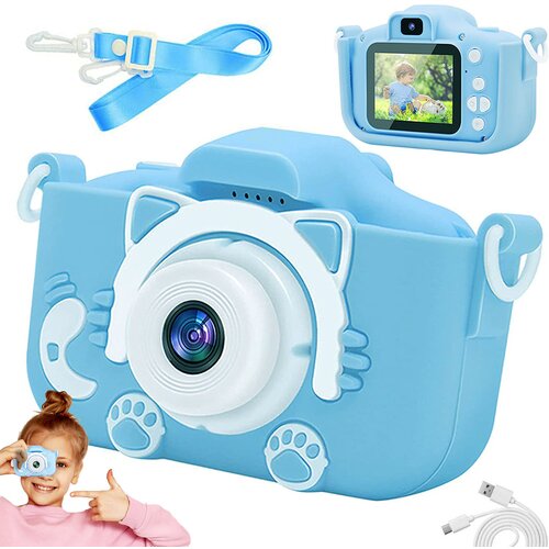  Aku. digitalni fotoaparat LCD za otroke SD moder + etui in trak Slike