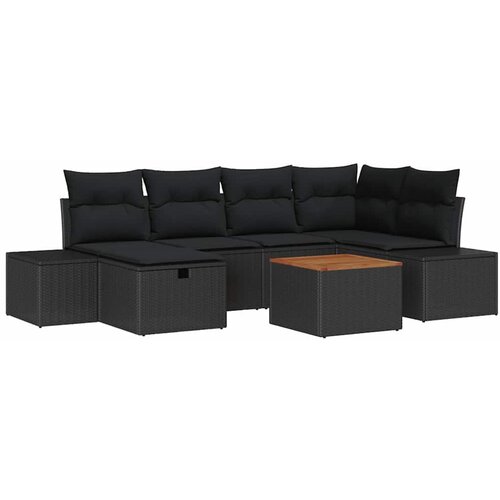 vidaXL Vrtna sedežna garnitura z blazino 7 pcs Črna poli ratan, (5000155571) Cene