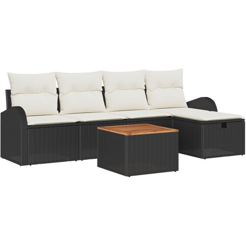 vidaXL 6-dijelni vrtni sofa set s jastučićima Crni Poli Ratan, 2-sjedalni vrtni sofa s pohranom i jastučićima Crni Poli Ratan Cijene