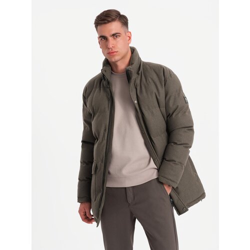 Ombre Men&amp;#039;s long warm parka jacket with wool - dark grey melange Slike