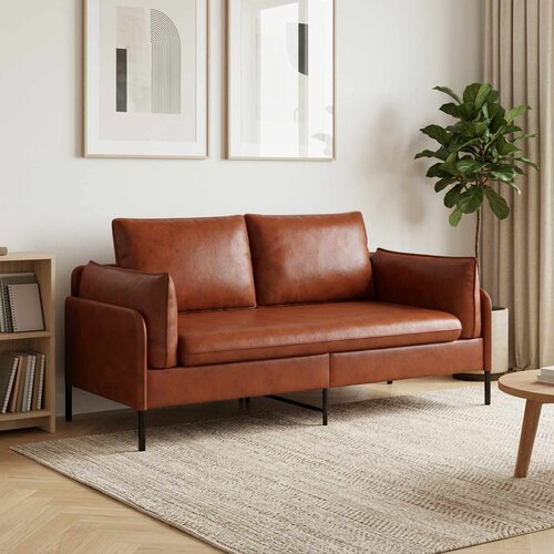 SOFA za dvije osobe Sjajno smeđa 188 x 81 x 89 cm Umjetna koža Slike