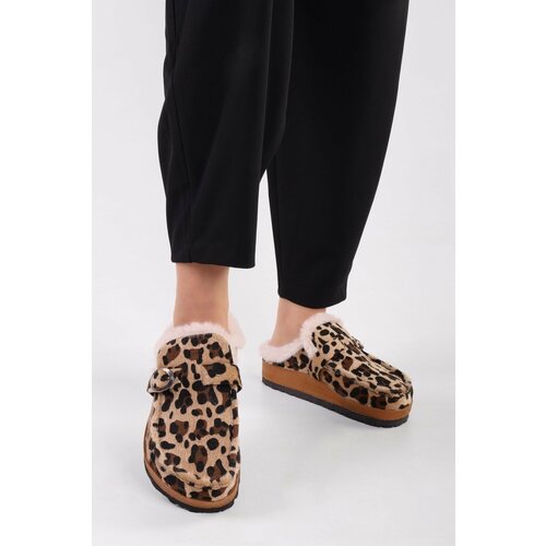 Shoeberry Women's Softie Leopard Suede Furry Flat Slippers Cene