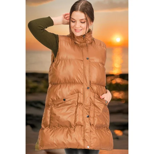 Dewberry Z6729 HK STYLE LADIES VEST-FLAT CAMEL