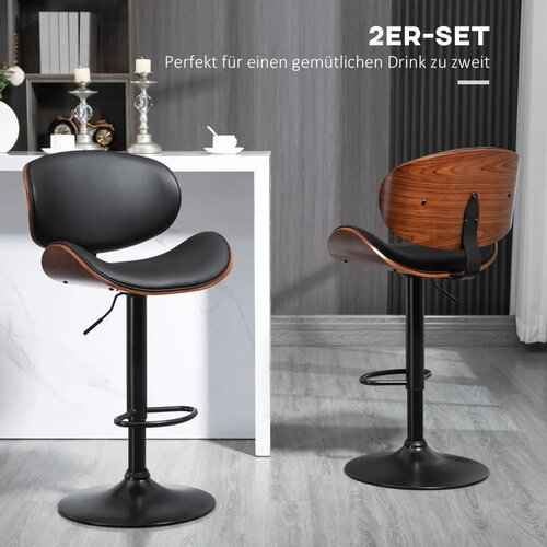  Set barskih stolica podesiva visina okretna umjetna koža čelični okvir crna 53 x 50 5 x 112 5 cm Slike