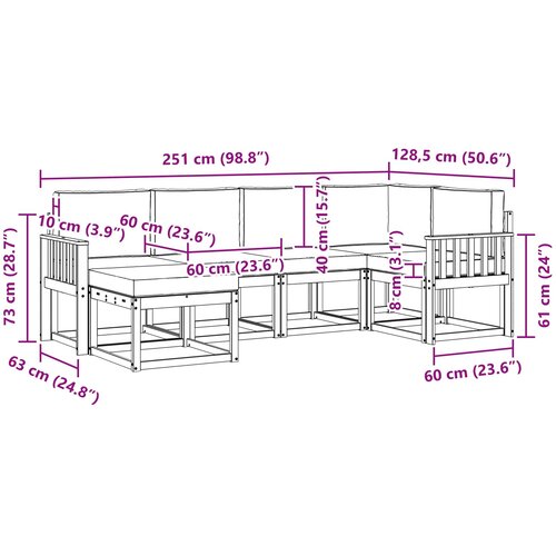  Set vanjskih sofa 6 kom. Prirodna i bež Smeđa 251 x 128,5 x 73 cm Slike