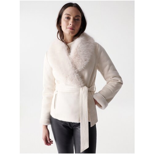 Salsa Jeans Cream Women's Coat with Faux Fur Andorra - Women Slike