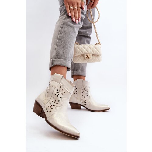 Zazoo Leather Low Heel Cut Out Boots 2870 Silver Slike