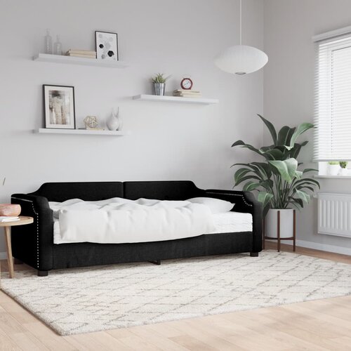 VidaXL Dnevna postelja z vzmetnico črna 90x200 cm blago Slike