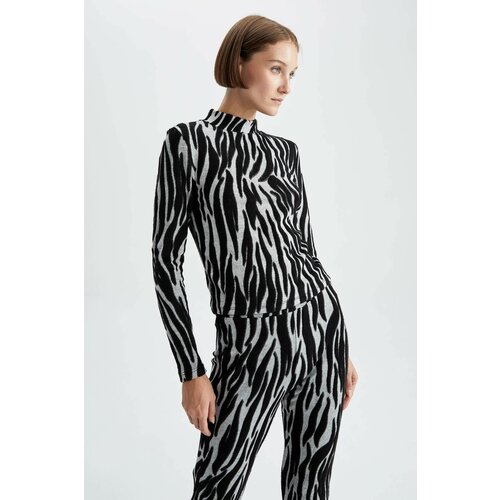 Defacto Slim Fit Half Turtleneck Zebra Desenli Long Sleeve T-Shirt Cene
