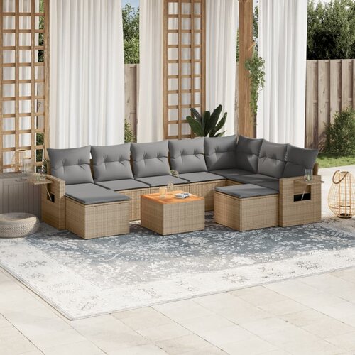 vidaXL 10-dijelni set vrtnih sofa s jastucima bež od poliratana Cijene
