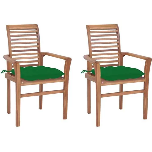  Jedilni stoli 2 kosa z zelenimi blazinami trdna tikovina