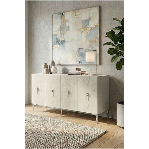 Hanah home komoda Salkım 150, 150 cm, bela / srebrna / travertin Cene
