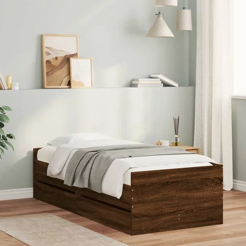 vidaXL Okvir kreveta s ladicama boja smeđeg hrasta 90x200 cm