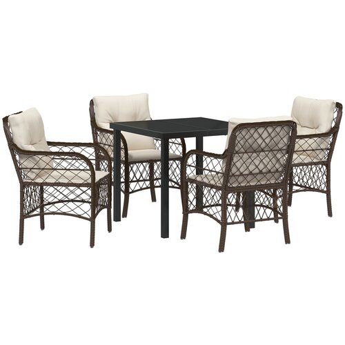 vidaXL Set vrtne jedilnice s 5 deli z blazinami rjav poli ratan, (22087640) Cene