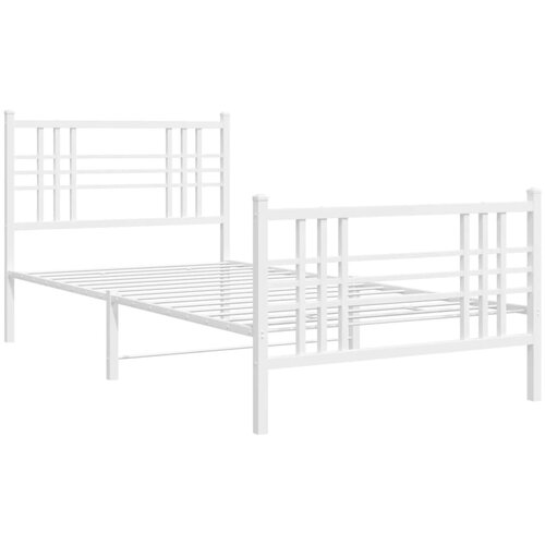 vidaXL Kovinski posteljni okvir z vzglavjem in vznožjem bel 107x203 cm, (21128018) Cene