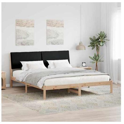 VidaXL posteljni okvir z vzglavjem, trden borov les, rjava/črna, 185,5&amp;times;217&amp;times;93,5 cm Slike
