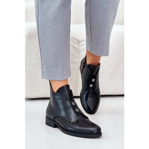 S. BARSKI Insulated women's ankle boots on a flat heel made of eco leather S.Barski black Cijene