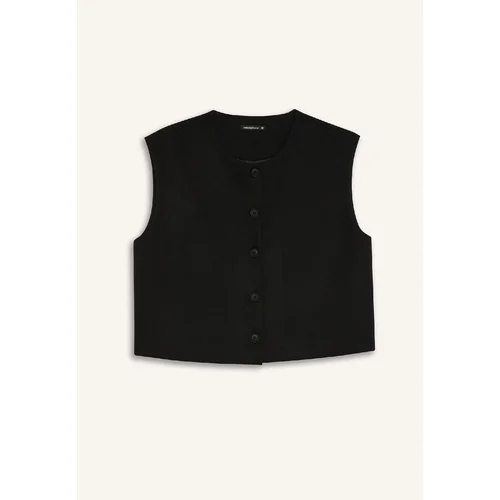 Defacto Crew Neck Basic Plain Buttoned Vest