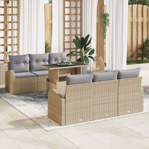  Set od 7 vrtnih sofa s jastučićima bež poli ratan Cene